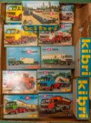 13 Kibri HO scale model kits. Mainly lorries and construction vehicles including Mercedes petrol