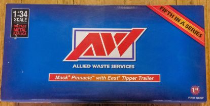 First gear 1:34 scale die cast metal replica. Mack Pinnacle with east tipper trailer (Allied waste