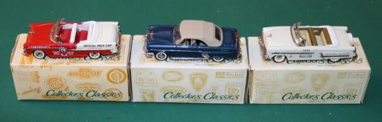 3 Collectors classics model cars in 1:43 scale. Chevy pace car, Ford 1953 pace car, and a Mercury 54