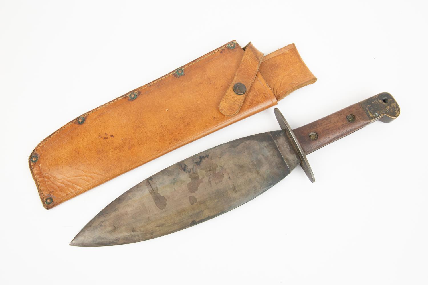 A WWII type smatchet, leaf shaped blade 10½" marked "Made in Sheffield", brass pommel, wood grips, - Image 2 of 2