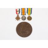 Three: 1914 star with clasp, BWM, Victory (10181 Pte F H G Willey 2/R Suss R), VF, with Memorial