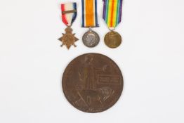 Three: 1914 star with clasp, BWM, Victory (10181 Pte F H G Willey 2/R Suss R), VF, with Memorial