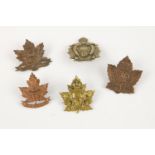 5 WWI CEF Infantry cap badges: 171st, 172nd by O B Allan, 173rd by Lees, 175th by Cook, and 176th.