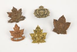 5 WWI CEF Infantry cap badges: 171st, 172nd by O B Allan, 173rd by Lees, 175th by Cook, and 176th.