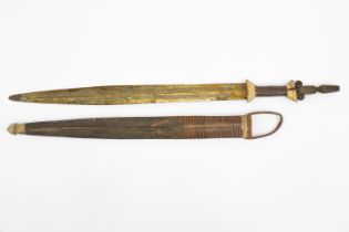 A good African Mandara sword, blade 21½" with elaborate punched decoration overall, the grip covered