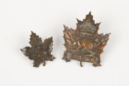 A WWI CEF cap badge of Eaton's Motor Machine Gun Battery, large beaver type, and a single collar
