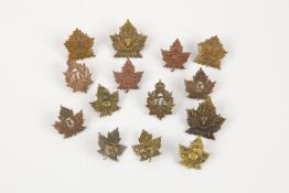 7 pairs or near pairs of WWI CEF Infantry collar badges: 29th, 54th, 67th (facing), 72nd, 77th,