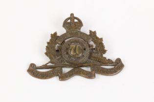 WWI CEF cap badge of the 70th Overseas Field Battery Canadian Field Artillery, with original
