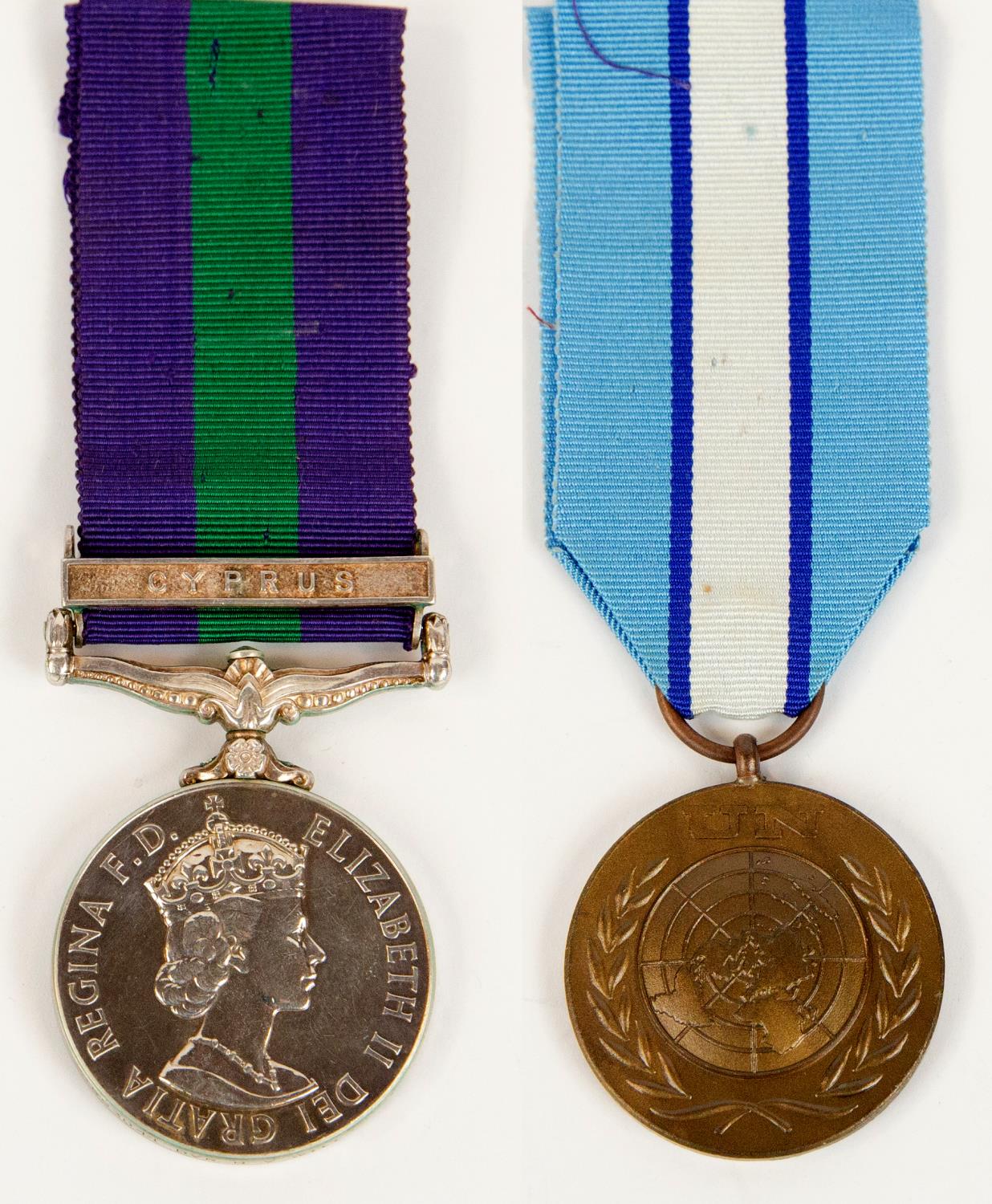 Pair: GSM 1918-62, 1 clasp Cyprus (22563044 Dvr H V Williams, RASC), NEF, UN Cyprus medal (un-