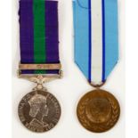 Pair: GSM 1918-62, 1 clasp Cyprus (22563044 Dvr H V Williams, RASC), NEF, UN Cyprus medal (un-