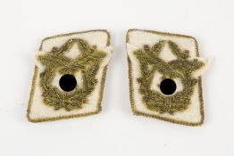 A pair of Third Reich Luftwaffe collar patches for an Air Marshal, with gold bullion embroidered