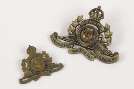 WWI CEF cap badge of the 79th Overseas Field Battery Canadian Field Artillery, with two brass