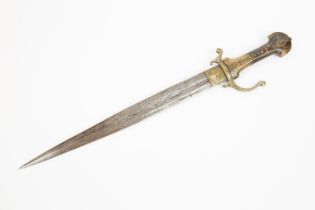 A decorative North African dagger, double edged blade 14", with pierced fuller and engraved