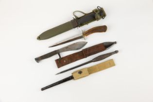 A fighting knife made from a spike bayonet with FS type handle, with frog; a Spanish fighting knife;