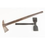 A fireman's large axe, wooden haft 33½"; also an fireman's unusual double bladed axe, 16". GC £40-50