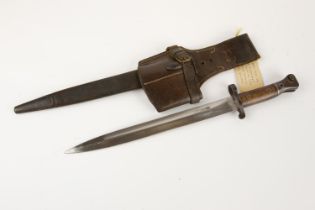 A P1888 Mk 2 bayonet for the Lee Metford rifle, in its scabbard with Canadian Oliver equipment