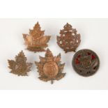 5 WWI CEF Infantry cap badges: 166th, 167th by Caron, 168th, 169th, and 170th. GC £100-120