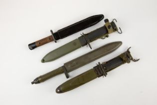 A Commercial M7 knife bayonet; a US official M7 in its M8A1 scabbard; also 2 other bayonets. VGC (4)