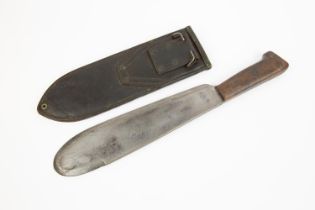 A very unusual US Marine Corps Pioneers broad knife, heavy round ended blade 11½" marked "U.S.M.C.