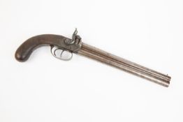 A long Continental double barrelled 24 bore over and under percussion boxlock pistol, 17" overall,