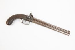 A long Continental double barrelled 24 bore over and under percussion boxlock pistol, 17