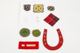 8 x British WW1 formation signs, Guards with Brass G, 3rd Division felt, 3rd Division woven, 16th