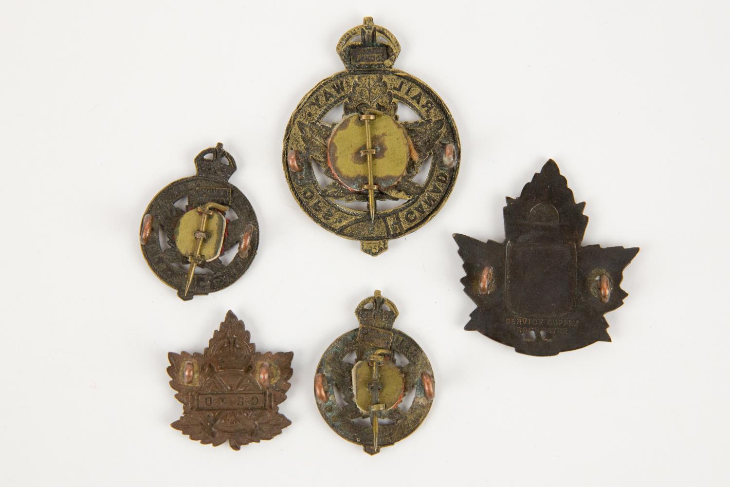 WWI CEF Railway Troops badges: 12th Bn cap badge and pair of collar badges, all by Gaunt, 13th Bn - Image 2 of 2