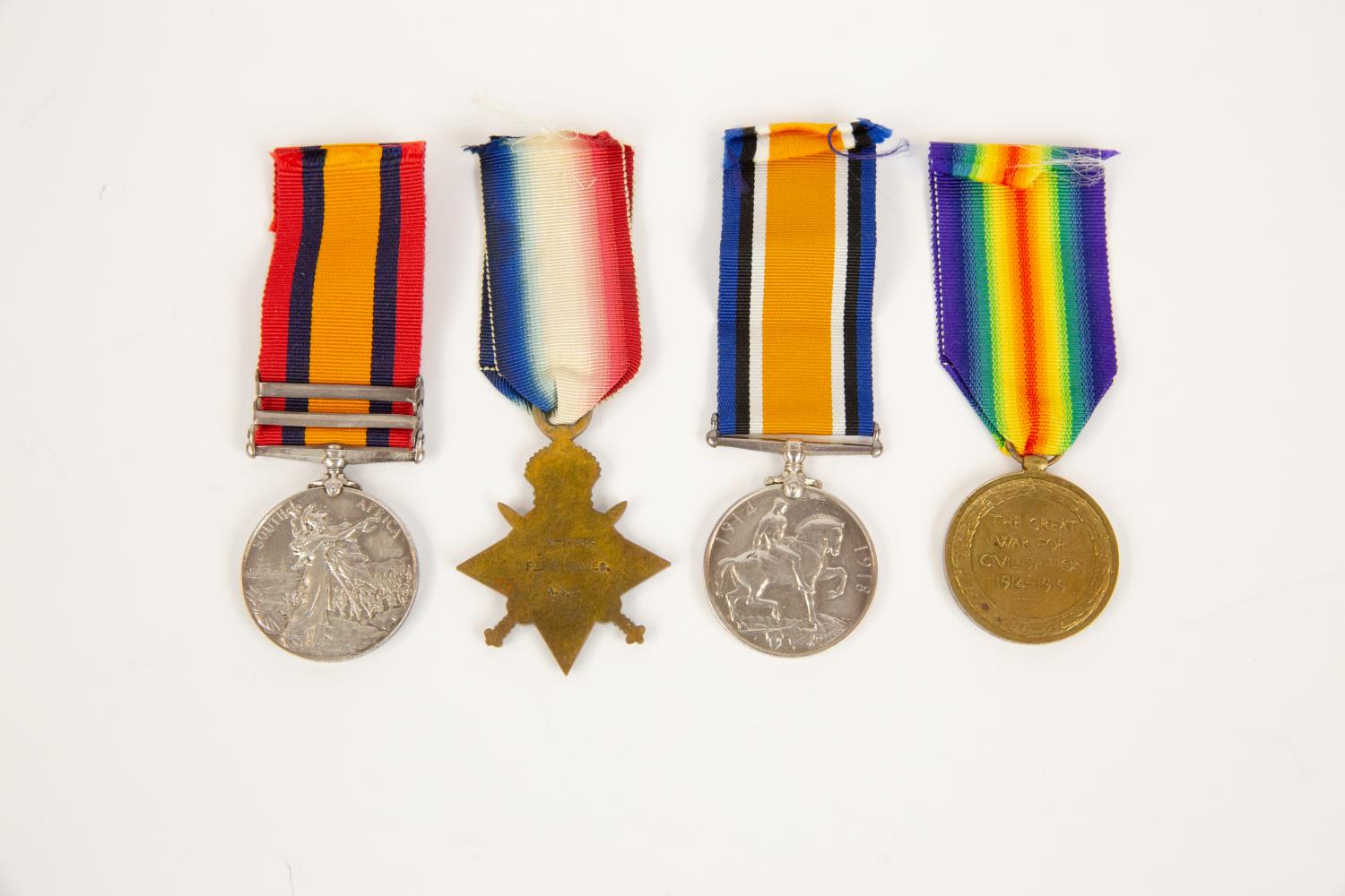 Four: QSA 2 clasps Relief of Ladysmith, SA 01; 1914 star, BWM and Victory (S 14556 Pte G Groves ASC) - Bild 2 aus 2