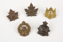5 WWI CEF Infantry cap badges: 161st, 162nd, 163rd, 164th, and 165th. GC £100-120
