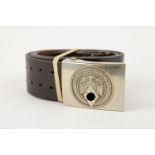 A Third Reich Hitler Youth black leather belt with nickel silver buckle. GC £50-60