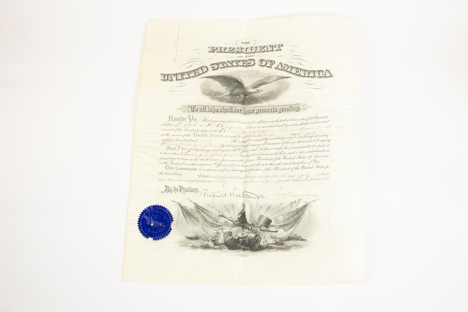 USA. An Army Commission document on vellum appointing Beekman Du Barry Commissary General of