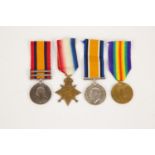 Four: QSA 2 clasps Relief of Ladysmith, SA 01; 1914 star, BWM and Victory (S 14556 Pte G Groves ASC)