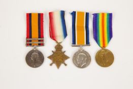 Four: QSA 2 clasps Relief of Ladysmith, SA 01; 1914 star, BWM and Victory (S 14556 Pte G Groves ASC)