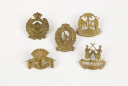 5 WWI New Zealand Reinforcements cap badges, of the 21st, 22nd, 23rd, 25th and 26th