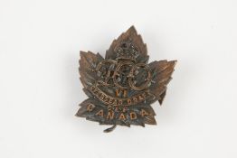 WWI CEF cap badge of the 6th Duke of Connaught's Own Infantry Draft, by O.B. Allan, with tangs.