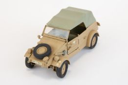 2 Gonio/ Kaden 1:24 scale VW kubelwagen models. Open top model finished in khaki with camoflauge,
