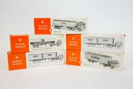 10 Wiking Ho scale plastic vehicles. Lot contains No. 801 ARAL tanker, 522 Kuhl-container Sattelzug,