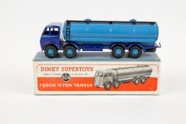 Dinky Toys Foden 14-Ton Tanker (504). A DG example with violet blue chassis cab with mid-blue flash,