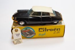 A scarce early 1960's Osul M.R. 1:24 scale plastic model of a Citroen ID DS 4-door saloon in black