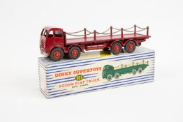 Dinky Supertoys Foden Flat Truck with chains (905). An FG example, cab, chassis and body in maroon