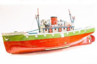 An impressively large steam powered wooden late 1940's style freighter/cargo ship. 126cm Overall