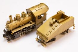 A Japanese US Hobbies KTM brass O gauge early 1900's style 0-4-0 American outline tender locomotive.