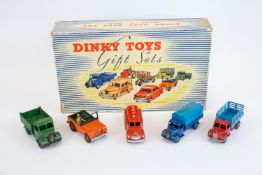 Dinky Toys Gift Set 2. Commercial Vehicles. Comprising Bedford End Tipper (25m) in dark green with
