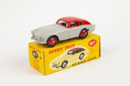 Dinky Toys A.C. Aceca (167). An example in light grey with red roof and wheels, with black treaded