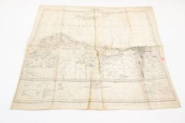 A WWII printed silk escape map of Cyrenaica, to include Eastern North Africa, Sahara Desert,