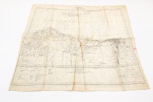 A WWII printed silk escape map of Cyrenaica, to include Eastern North Africa, Sahara Desert,