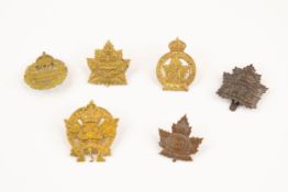 6 WWI CEF Infantry cap badges: 28th, 29th with slider by Tiptaft, 30th, 31st, 32nd, and 37th. GC £