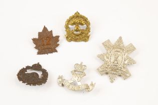 5 WWI CEF Infantry cap badges: 10th, 11th by Reich, 12th, 13th, and 16th. GC £80-150