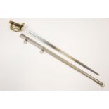 A copy of a French Waterloo period Heavy Cavalry trooper's sword, in its steel scabbard. GC £40-50