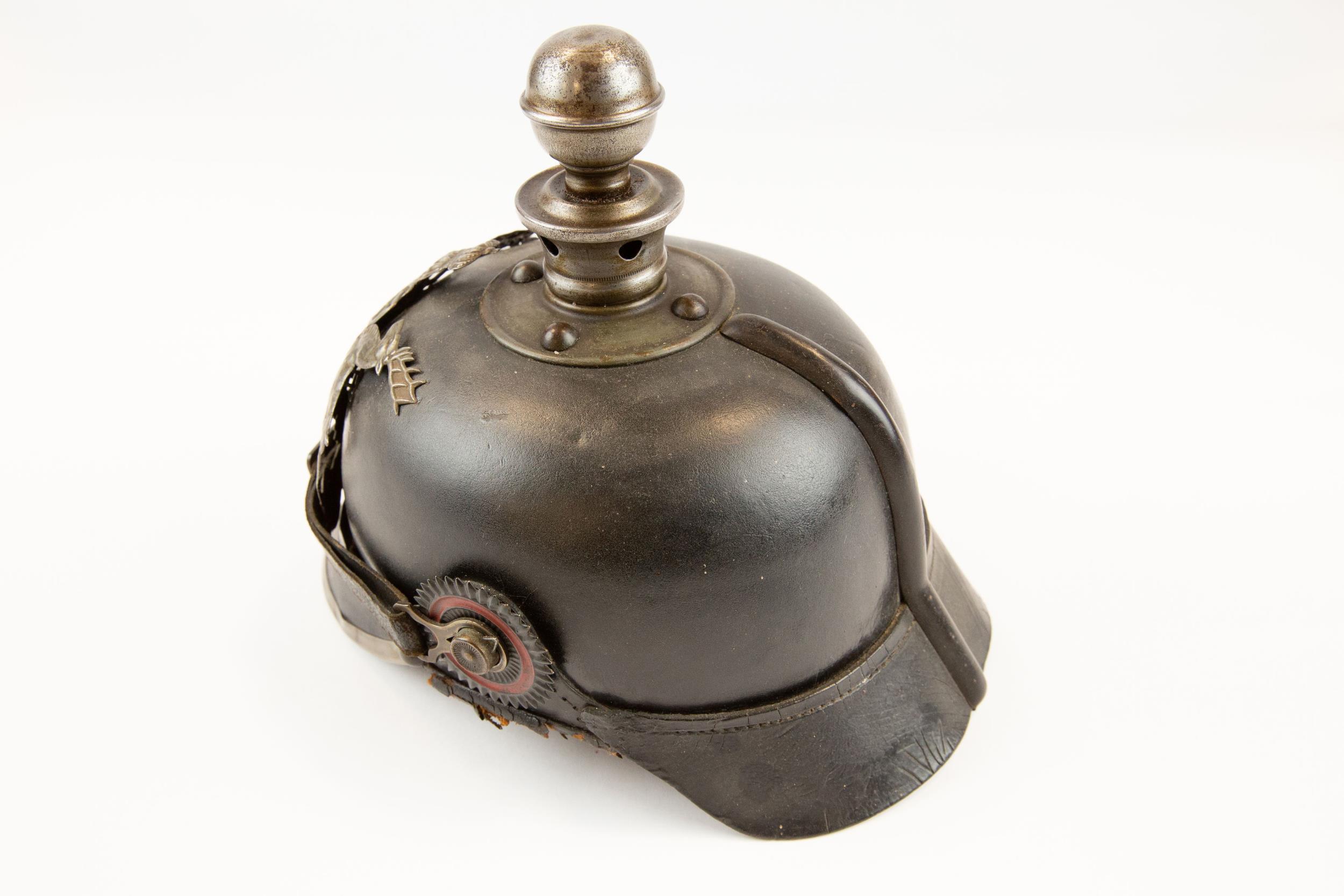 A WWI Wurttemberg Artillery Pickelhaube, with iron badge, ball top and mounts, and with chinstrap - Image 2 of 2